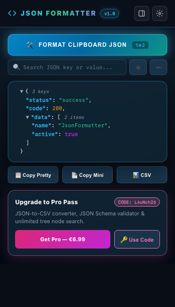 JSON Formatter — Interactive Collapsible JSON Tree Viewer & CSV Exporter