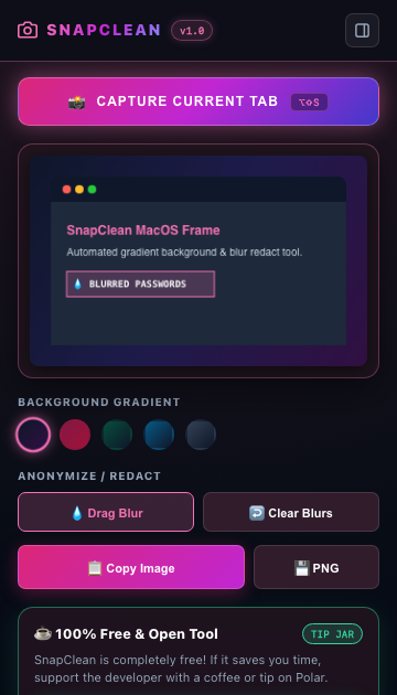 SnapClean — Instant Screenshot Annotator & Redactor with macOS Gradient Frames